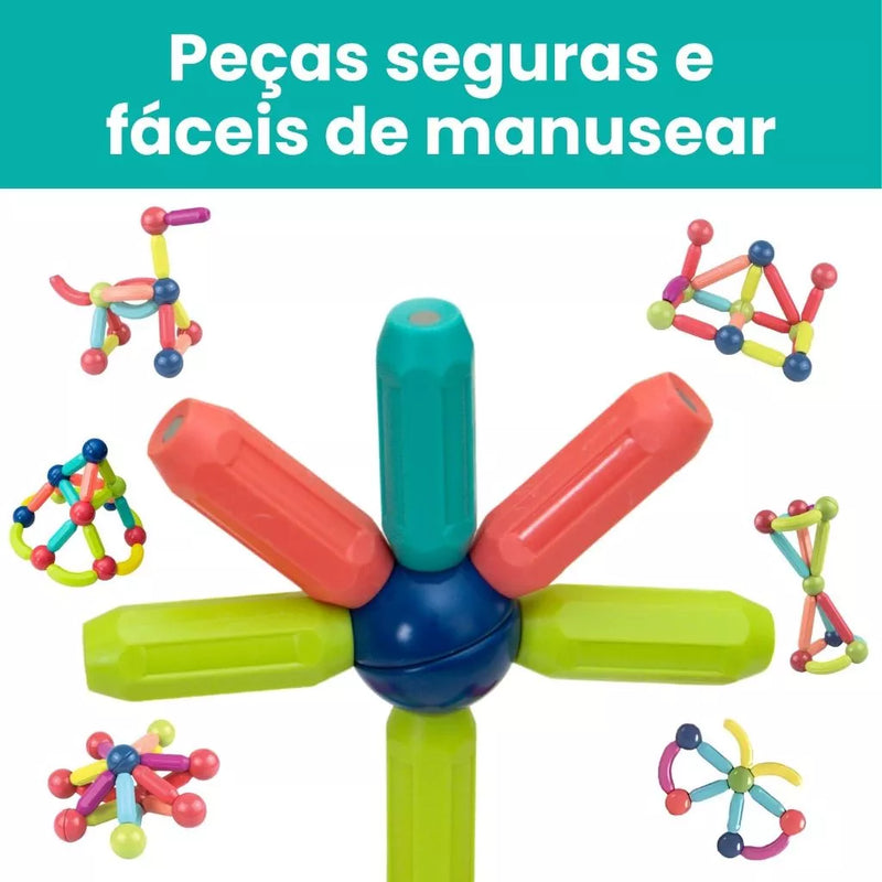 Blocos de Montar Magnéticos Infantis 64 Peças