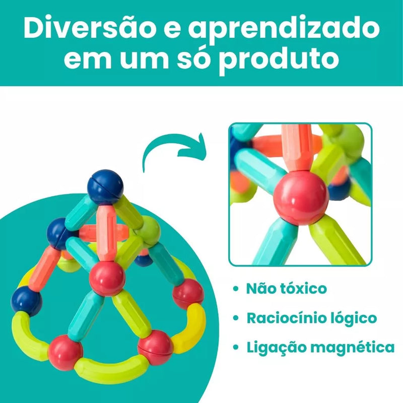 Blocos de Montar Magnéticos Infantis 64 Peças