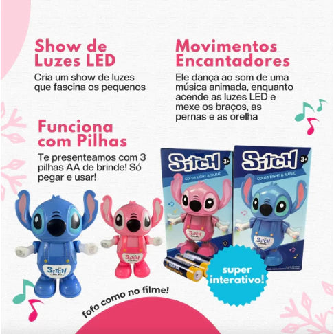 Brinquedo Stitch Dançarino Musical - Show de Luzes e Diversão