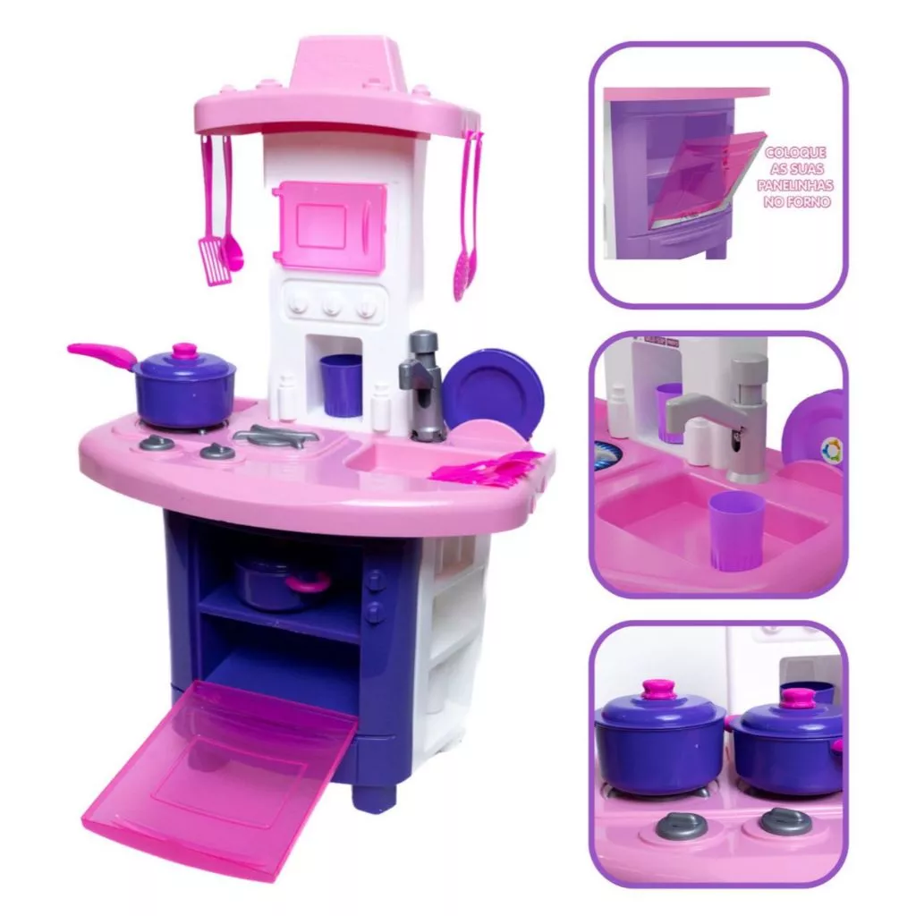 Kit Cozinha Pequena Chef - Fogão, Pia e Utensílios Completos Pra Horas de Diversão!