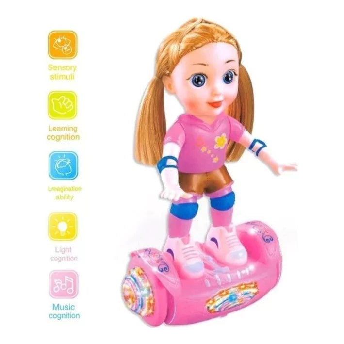 Boneca Skater Mágica™ – Movimento, Luz e Aventura Sobre Rodas